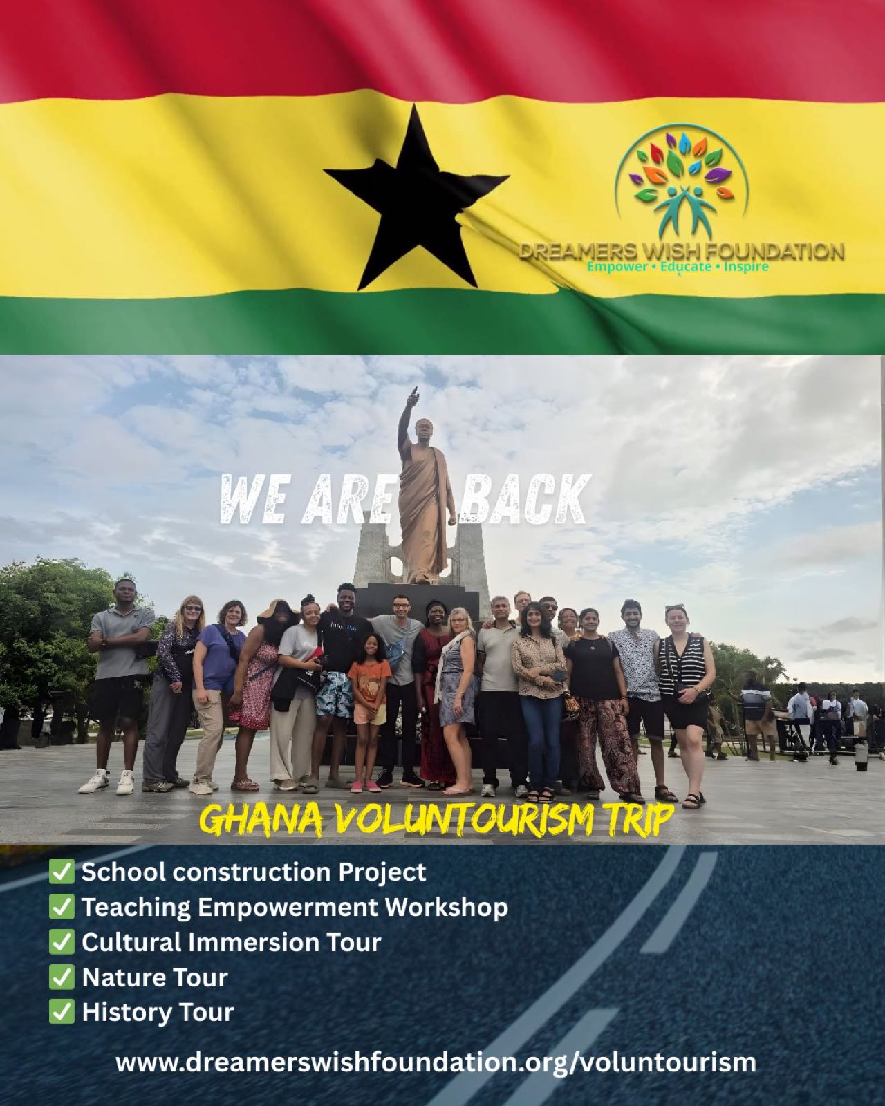 Volunteers and students during the December 2025 trip to Ghana